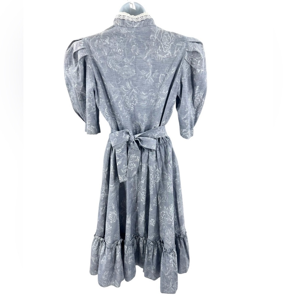 Vintage Pea Patch Prairie Dress Womens 11/12 Beaded Lace Pearl Puff Cottage USA - Picture 7 of 13